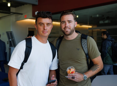 Two male executive MBA students during New England College's summer 2024 residency.