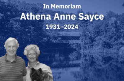 Memorial graphic for Athena Anne Sayce, longtime friend of New England College