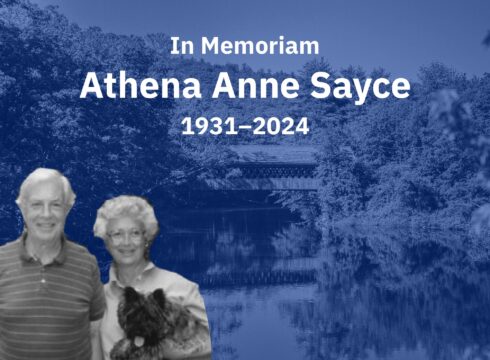 Memorial graphic for Athena Anne Sayce, longtime friend of New England College