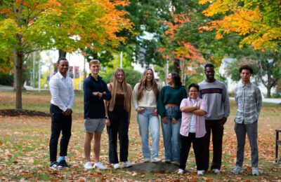 Students at New England College in Fall at Henniker NH College Campus