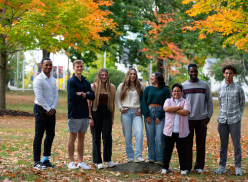 Students at New England College in Fall at Henniker NH College Campus