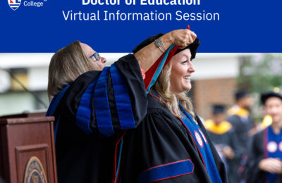 Graphic for virtual information session for New England College's Doctor of Education programs