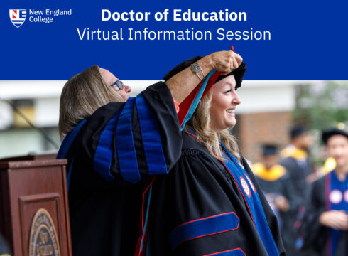 Graphic for virtual information session for New England College's Doctor of Education programs