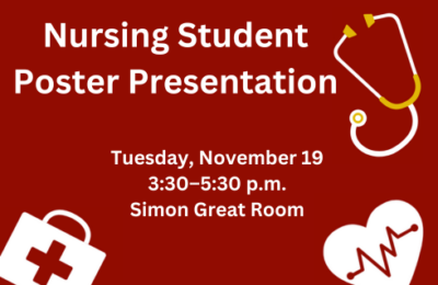 Graphic for the fall 2024 nursing student research presentation at New England College